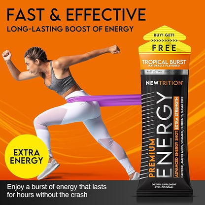 NewTrition® Extra Strength Energy Shots, 250mg Caffeine Energy Shots with Vitamin B & Amino Acids, Sugar-Free Vitamin Energy Shot, 1.7 fl oz (Pack of 6, Tropical Burst)