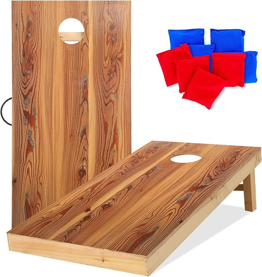 UKASE Solid Wood Regulation Size Cornhole Set Portable Bean Bags Toss Game with Durable Wood Grain