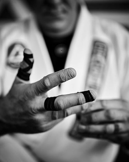 Bighorn Athletics Pro Series Jiu-Jitsu Finger Tape, 8-Rolls with Tin Holder, Enhanced Extra Strength, Residue-Free (0.3-Inch, Black)