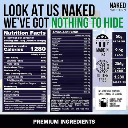 NAKED Chocolate Peanut Butter Mass - 1,280 Calories, 50G Protein, Nothing Artificial. All Natural Weight Gainer Protein Powder - 8Lb Bulk, GMO Free, Gluten Free & Soy Free