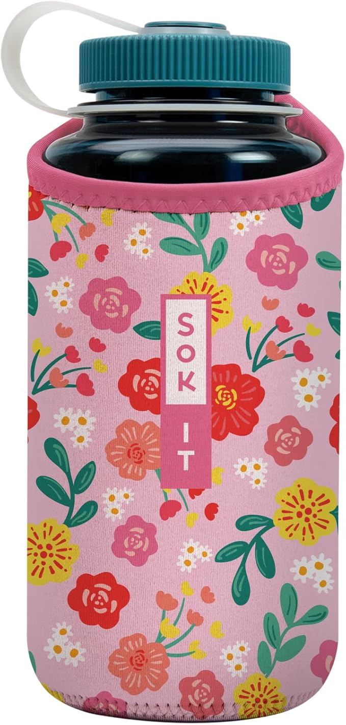 Sok It BotlSok Water Bottle Sleeve Insulated Neoprene Cover (Bloom Your Way, Fits 32oz Nalgene)