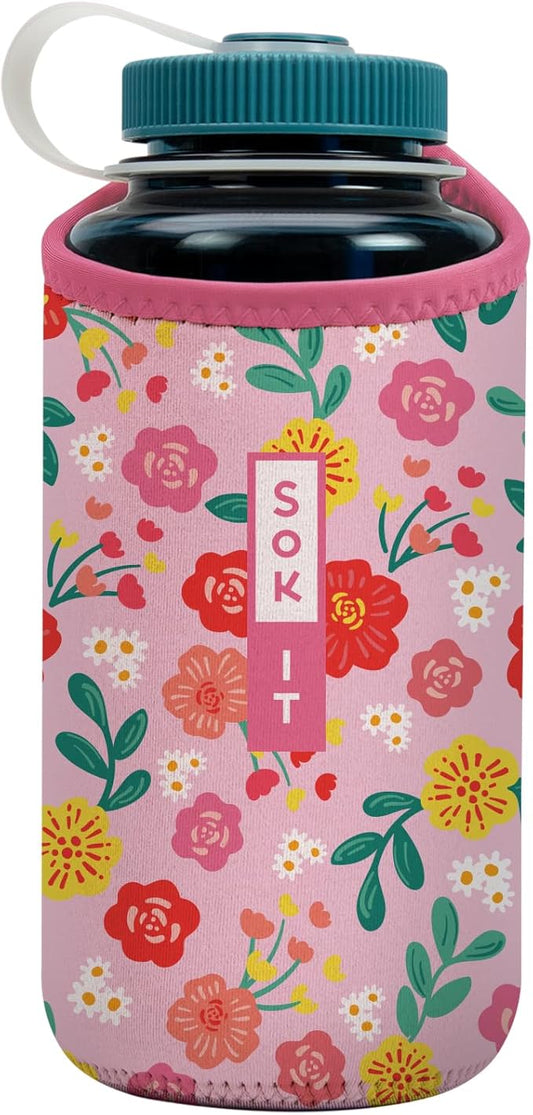 Sok It BotlSok Water Bottle Sleeve Insulated Neoprene Cover (Bloom Your Way, Fits 32oz Nalgene)