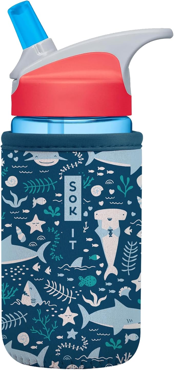 Sok It BotlSok Water Bottle Sleeve Insulated Neoprene Cover (Happy Sharks, Fits 12oz CamelBak or Nalgene)