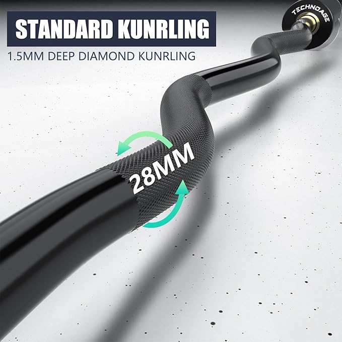 TECHNOAGE Olympic EZ Curl Bar, 47" Curl Bar(350/500LBS Capacity) 20LB, Solid Steel, Chrome Finish Barbell with Copper Sleeve and Bearing for 2-inch Plates, for Weight Lifting,Hip Thrusts,Squat,Biceps-Home Gym Weight Bar