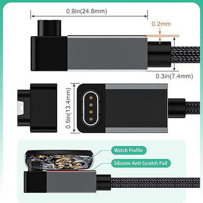 AGVEE 2 Pack 1.5ft Charger for Garmin Watch, L-Shape Zero Gap Charging Cable for Fenix, Forerunner, Vivoactive, Instinct, Venu, Tactix, Approach, D2, Quatix Series, Right Angle Braided, Dark Gray