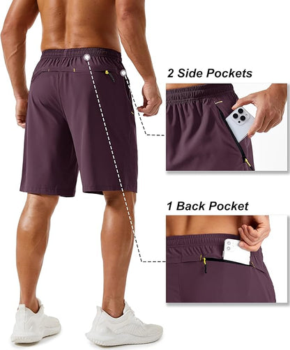 TACVASEN Men's Running Athletic Shorts 9" Quick Dry Workout Gym Shorts Lightweight Summer Shorts 3 Zipper Pockets