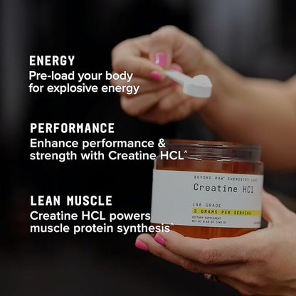 BEYOND RAW Science-Backed Creatine HCl Powder, Lab Grade, for Muscle Strength and Growth, Energy Production, Athletic Performance, Cognitive Support, Cellular Hydration, 120 Servings