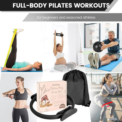 Home Pilates Essentials Kit for Women,Pilates Equipment Set with 9 Inch Yoga Ball,Figure 8 Resistance Band,Pilates Bands & Accessories,Pilates Ring and Ball Set for Beginners Home Workouts