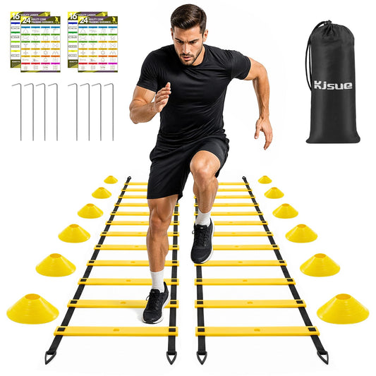 2 Pack 20ft Agility Ladder Set, 40ft Total Adjustable Speed Ladder with 12 Cones, 8 Stakes, 1 Carry