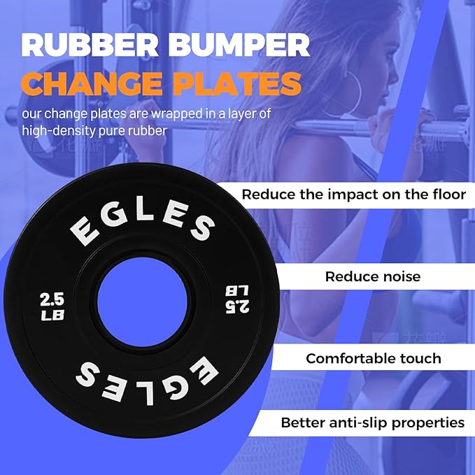 Egles Change Plates Set 1.25LB, 2.5LB, 5LB - Rubber-Coated Weight Plates in Pairs, Olympic Bumper Plates, Color-Coded, IWF Standard, Fit 2-Inch Barbells Strength Training Weight Plates Gym & Fitness