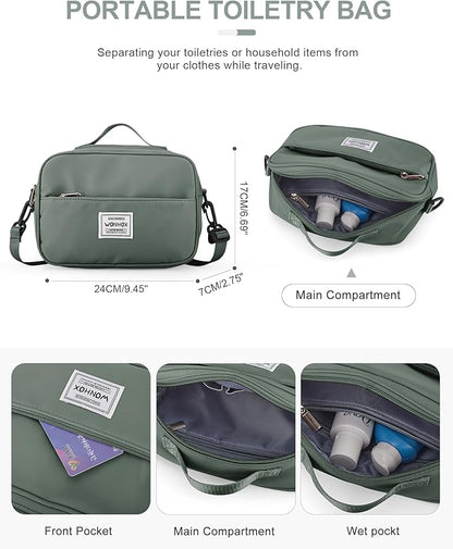 Gym Bag for Women Men, Sport Duffel Bag with Toiletry Bag & Shoe Compartment,Waterproof Travel Weekender Overnight Carry on Bag for Yoga with Trolley Sleeve, Green Set