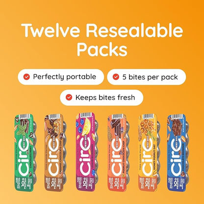 CirC Energy Bites - New Variety 12 Pack Gluten Free Protein Balls - 10g Protein, Whole Grains, Nuts & Fruit - Portable Healthy Snacks for Adults & Kids, 5 Piece Resealable Packs