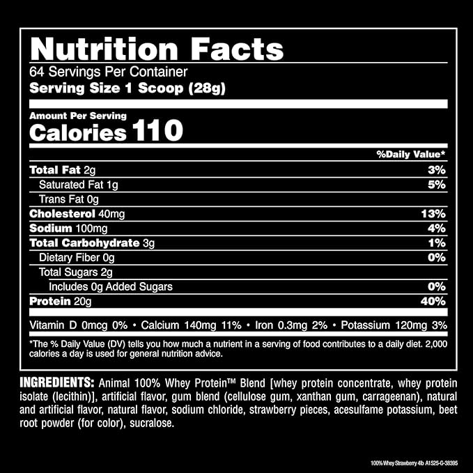 Animal 100% Whey Protein Powder ??Whey Blend for Pre or Post Workout, Recovery, Anytime Low Sugar Protein Boost Meal Replacement with BCAA Branched Chain Amino Acids ??New Flavor, Strawberry, 4 lb