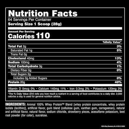 Animal 100% Whey Protein Powder ??Whey Blend for Pre or Post Workout, Recovery, Anytime Low Sugar Protein Boost Meal Replacement with BCAA Branched Chain Amino Acids ??New Flavor, Strawberry, 4 lb