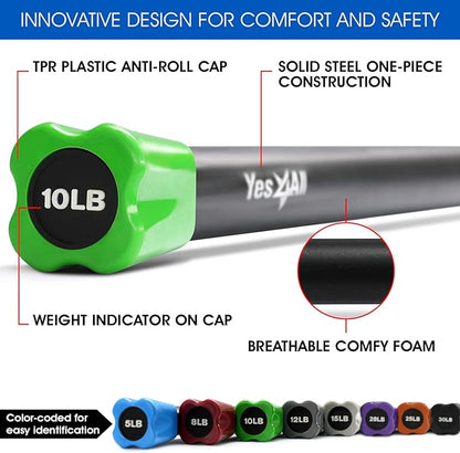 Yes4All Total Body Workout Weighted Bar, Resistance Band Bar, Racks for Strength Training, Exercise Bar for Yoga in Home and Gym - Single/Combo