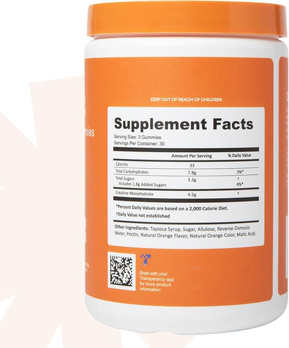 Create Creatine Monohydrate Gummies for Men & Women, Boost Focus, Strength, and Endurance, Anti-Melting Formula, Vegan, Gluten-Free, Non-GMO, 1.5g of Creatine per Gummy (Orange, 90 ct)