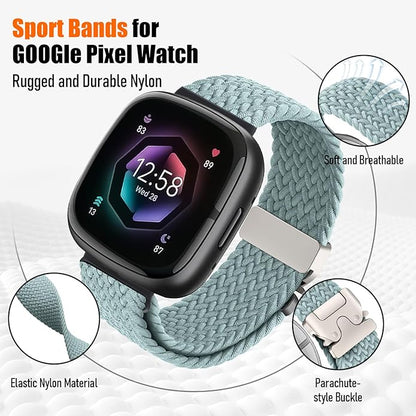 Braided Stretchy Band for Fitbit Versa 4/Versa 3/Sense 2/Sense Watch Band Women Men,Parachute-style Buckle Nylon Sport Wristband Soft Fabric Elastic Loop Strap Accessories for Versa 4/3