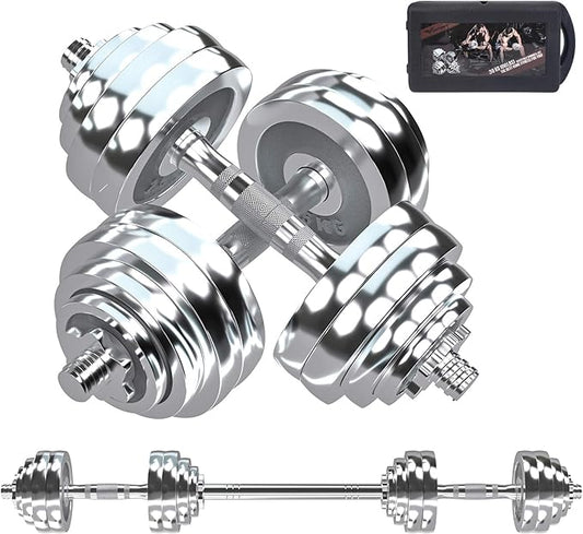 VIVITORY Fitness Dumbbells Set, Adjustable Weight Sets up to 11/22/44/66/110 lbs, with Metal Connecting Rod Used As Barbell, Chromed Weights, Hardcover Gift Box, Home Gym Work Out Training Equipment