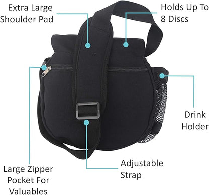 Kestrel Black Disc Golf Bag - Fits 6-10 Golf Discs + Bottle - For Beginner & Advanced Golfers - Extremely Durable Canvas - Frisbee Golf Bag - Small Sling/Shoulder Disc Golf Bag For Men & Women