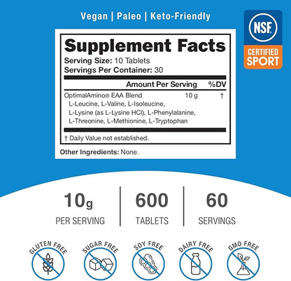 Tablets Fitness Bundle (600 Count) | 99% Utilized Essential Amino Acid (EAA) Supplement | Increase Muscle Recovery, BCAA Protein Pre/Post Workout, NSF Certified for Sport® Certified