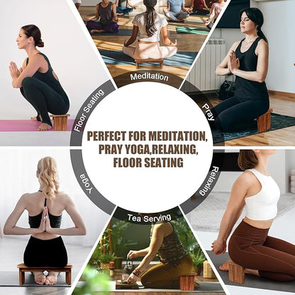 Yoga Meditation Benches - Yoga Bench,Wooden Zen Meditation Stool Kneeling Bench for Yoga Practice (Dark Brown)