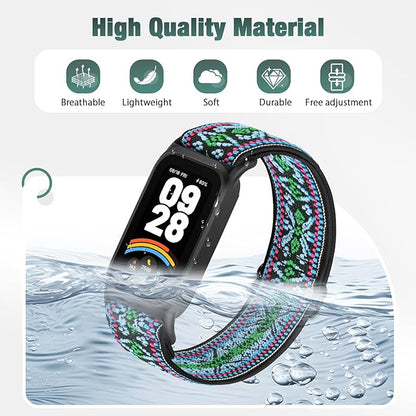 2 Pack Elastic Bands Compatible with Xiaomi Smart Band 9 Active Women Men, Soft Nylon Replacement Sport Wriststrap for Redmi Band 3