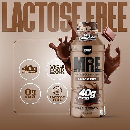 REDCON1 MRE Ready to Drink Protein Shake, Milk Chocolate - Lactose + Whey Free RTD 40gr Protein Made with Real Whole Food Protein Blends - Keto-Friendly and Easy to Digest Nutritional Shake (12 Pack)