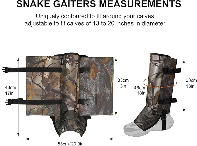 Snake Gaiters Leg Guards, Waterproof Snake Guards, Adjustable Snake Bite Protection for Lower Legs, Snake Chaps for Men&Women