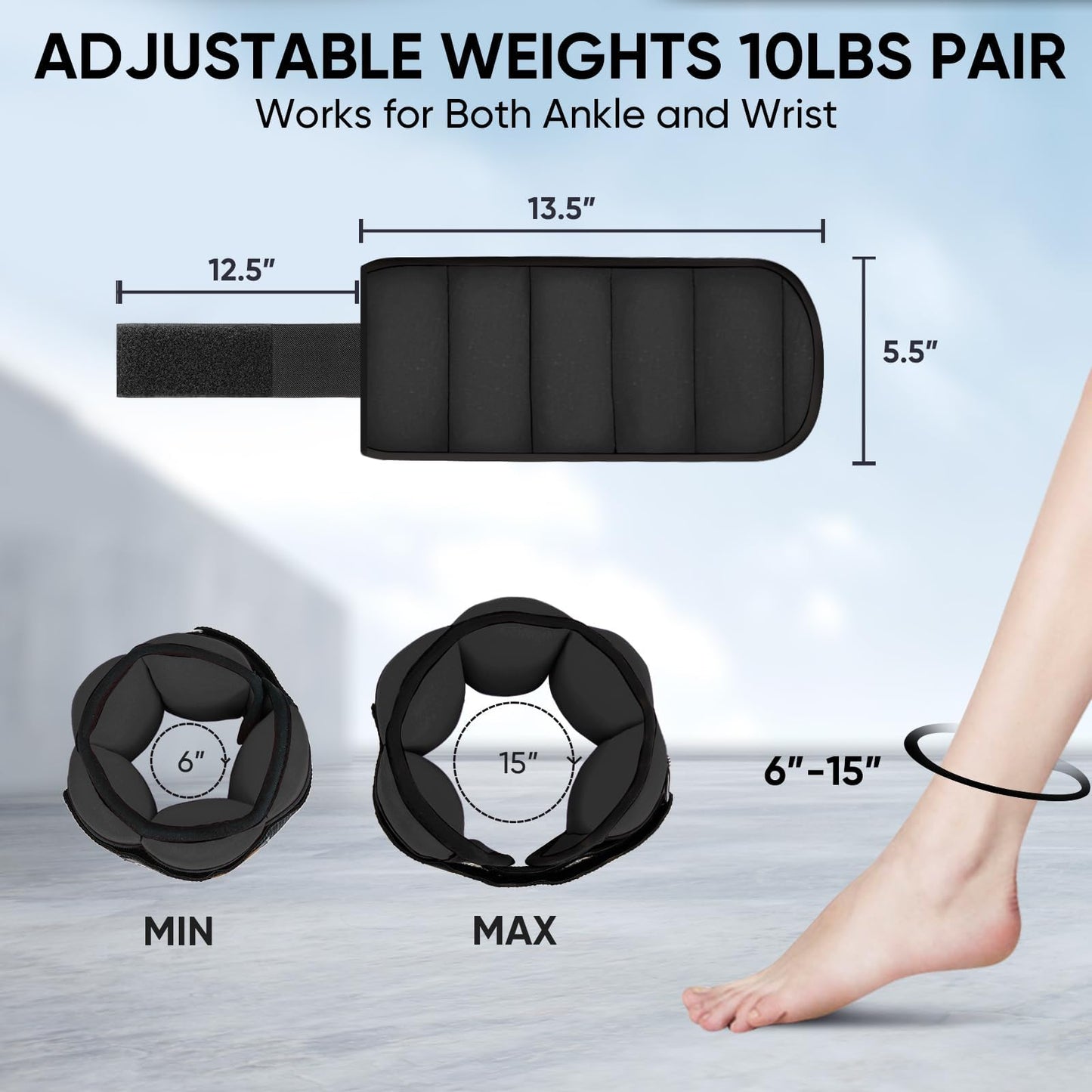 APEXUP 10lbs/Pair Adjustable Ankle Weights for Women and Men, Modularized Leg Weight Straps for