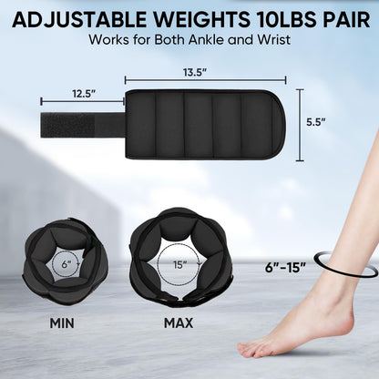 APEXUP 10lbs/Pair Adjustable Ankle Weights for Women and Men, Modularized Leg Weight Straps for
