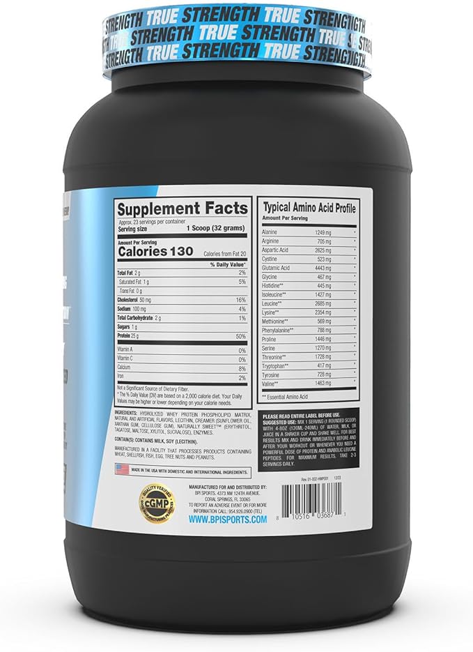 BPI Sports Hydro HD - 100% Hydrolyzed Whey Protein Powder - Muscle Growth, Recovery, 25g of Hydrolyzed Protein, Low Carb, Low Sugar, Fast Absorbing (23 Servings, Cinnamon Cereal)