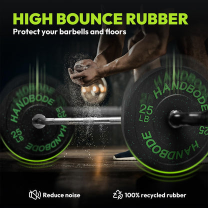 HANDBODE 2-Inch High-Bounce Bumper Plate, Olympic Weight Plates 100 lb Set