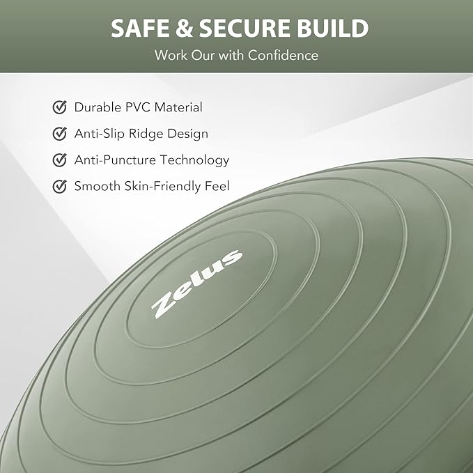 ZELUS Balance Ball Trainer with Resistance Bands and Foot Pump, Inflatable Yoga Ball for Home Gym Workouts, 23 Inch Exercise Half Ball for Balance Training Core Strength Fitness More, 330lb Cap