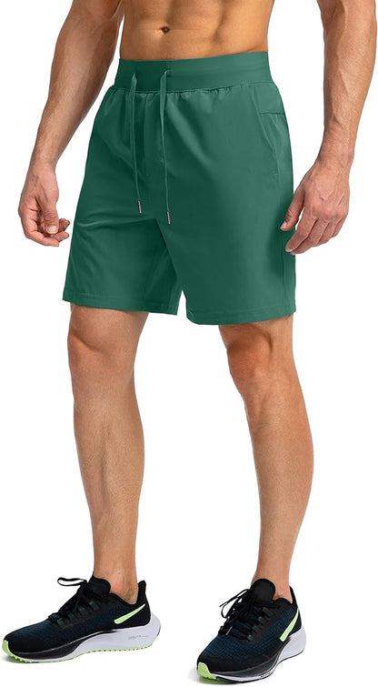 Men's Running Shorts with Zipper Pockets 9 Inch/ 7 Inch / 5 Inch Lightweight Quick Dry Gym Workout Athletic Shorts for Men(7 inch)