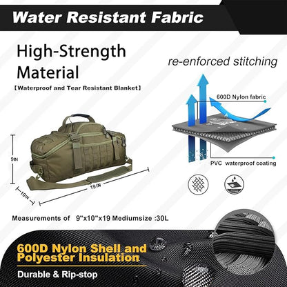 3 In 1 Tactical 30L Military Backpack Travel Duffle Bag for Weekender Gym Workout Deployment