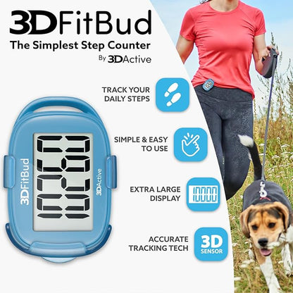 3DFitBud Simple Step Counter Walking 3D Pedometer from 3DActive with Clip & Lanyard - A420S