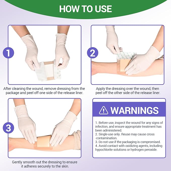 Silicone Foam Dressing 4" x 4" with Border, High Absorbency Wound Bandage, Gentle Adhesion, Soft Breathable Silicone Bandages for Wound Care, Pack of 5