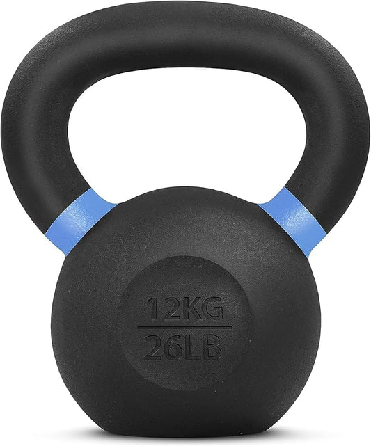 Yes4All Kettlebell, Heavy Duty Powder Coated Cast Iron Kettlebells, Non-Slip Handle & Flat Bottom for Conditioning, Strength Training & Full Body Exercises at Home Gym - Single & Pair