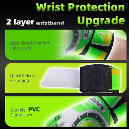 Sportout Kids Goalkeeper Gloves, Soccer Gloves with Double Wrist Protection and Non-Slip Wear Resistant Latex Material to Give Protection to Prevent Injuries