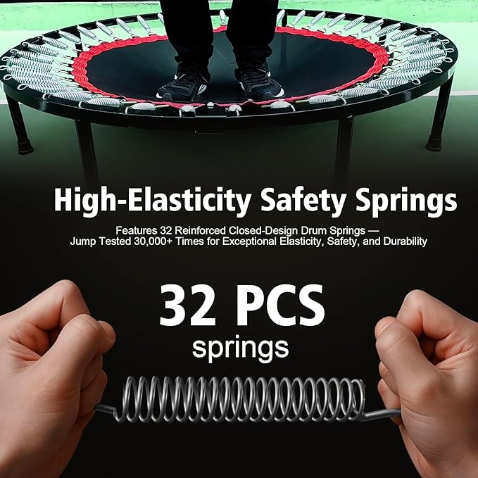 450 LBS Foldable Mini Trampoline for Adults & Kids 40" Rebounder Trampoline with Adjustable Foam Bar for Indoor Workout Fitness