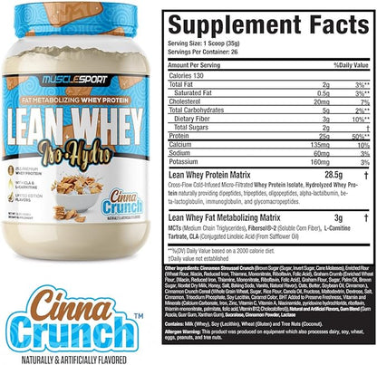 Musclesport Lean Whey Revolution??Protein Powder - Whey Protein Isolate - Low Calorie, Low Carb, Low Fat, Incredible Flavors - 25g Protein per Scoop - 2lb Cinna Crunch