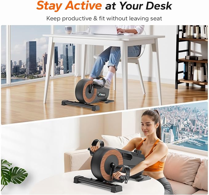 Under Desk Bike Pedal Exerciser, Quiet Magnetic Mini Exercise Bike with MERACH App for Arm, Leg Recovery, Physical Therapy, Smooth Foot Desk Cycle with 2 Resistance Bands & Non-Slip Mat