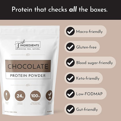 JUST INGREDIENTS Protein Powder | 15 Servings | 24g Protein | Chocolate Flavor Made with 100% Grass-Fed, Non-Denatured Whey | Five Different Sources from Organic Whole Food Ingredients