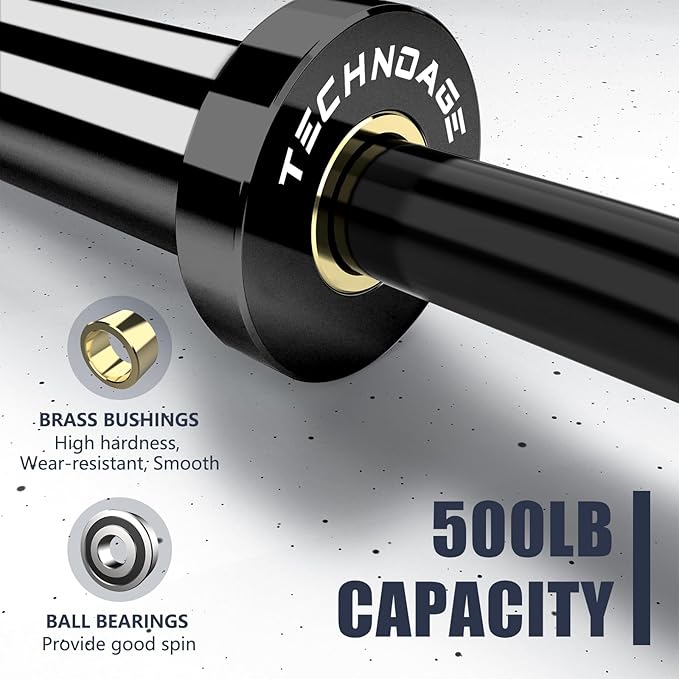 TECHNOAGE Olympic EZ Curl Bar, 47" Curl Bar(350/500LBS Capacity) 20LB, Solid Steel, Chrome Finish Barbell with Copper Sleeve and Bearing for 2-inch Plates, for Weight Lifting,Hip Thrusts,Squat,Biceps-Home Gym Weight Bar