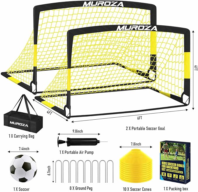 Soccer Goal, Kids Soccer Goals for Backyard Set, 2 Pack of Portable Pop Up Soccer Net with Soccer Ball, Cones, Complete Training Equipment for Youth, Toddler Outdoor Sports Games