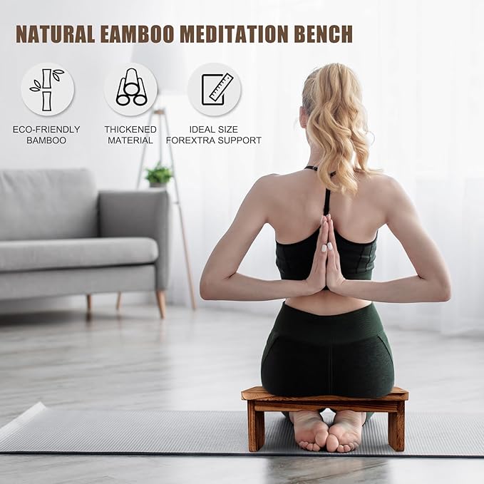 Yoga Meditation Benches - Yoga Bench,Wooden Zen Meditation Stool Kneeling Bench for Yoga Practice (Dark Brown)