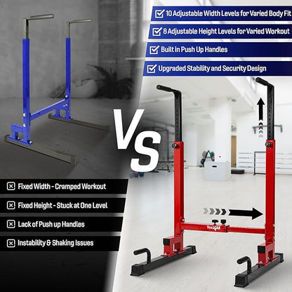 Yes4All Dip Stand 500 LBS Capacity, 80 Levels Adjustable Dip Bars, Dip Station Machine for Home Gym