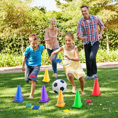 OBTANIM 26 Pcs Plastic Colorful Cones Ring Toss Combo Set Outdoor Carnival Games for Kids Adults Birthday Party Throwing Backyard Games