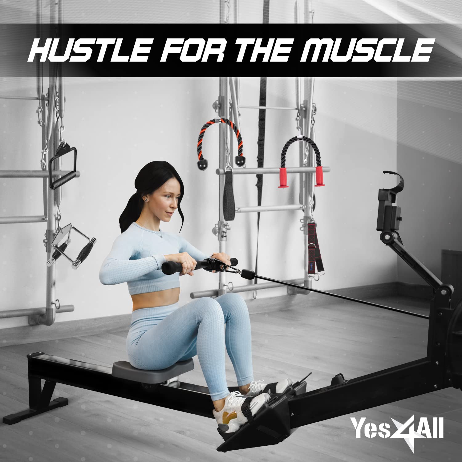 Yes4All Combo Double D Handle, Tricep Rope, Straight Bar & V Bar, Multi Cable Machine Accessories