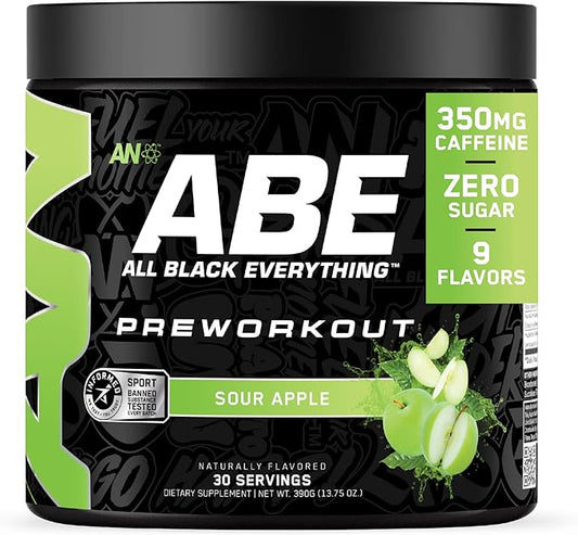 All Black Everything Pre Workout Powder | 30 Servings | Sour Apple | 350mg Caffeine | Nootropic Pre-Workout Blend | Beta Alanine + Citrulline | Energy Supplement for Men and Women